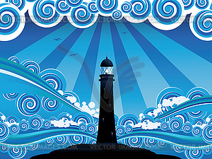 Lighthouse in Sea - vector image