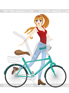 Девушка с велосипедом - изображение в векторном виде