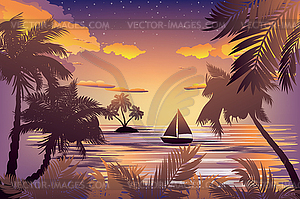 Tropical Island at Sunset - vector image