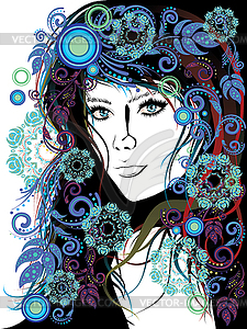 Winter Girl with Floral - vector image