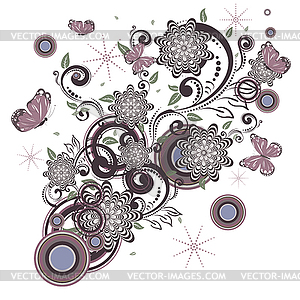 Vintage Floral with Butterflies - vector clip art