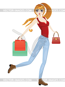 Shopping Girl with Bags - vector image