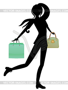 Shopping Girl with Bags Silhouette - vector image