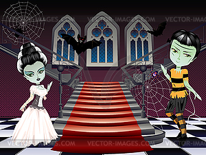 Fashion Zombie Couple near Stairs - vector clipart