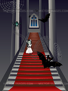 Fashion Zombie Girl on Stairs - vector image