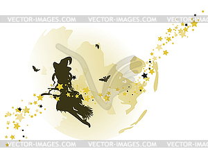 Flying Witch over Full Moon - vector clipart