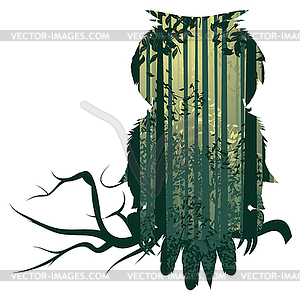 Owl and Abstract Forest Landscape - vector image