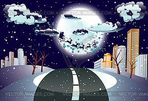 Santa Claus Coming to City - vector clipart / vector image