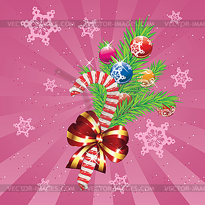 Candy Canes with Bow and Branch - vector clipart
