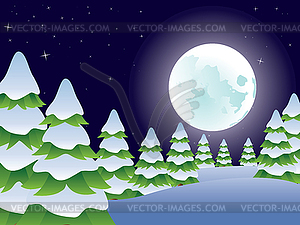 Зимний ночной пейзаж - стоковый клипарт