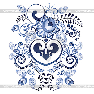 Blue Floral Heart - vector clip art