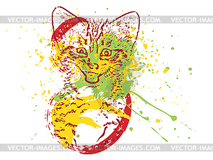 Cute Grunge Cat Portrait - vector clipart