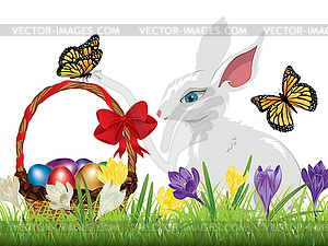 Crocus and Easter Rabbit - vector clipart