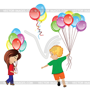 Children with Balloons - vector image