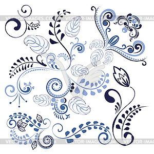 Blue Floral Ornaments - vector clipart