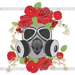 Gas Mask with Roses - royalty-free vector image