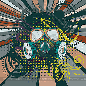 Grunge Floral Gas Mask - vector image