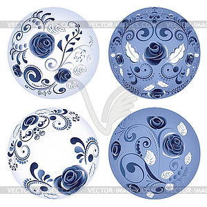 Round Blue Floral Ornaments - vector clipart