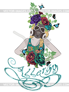 Girl in Gasmask Allergy - royalty-free vector clipart