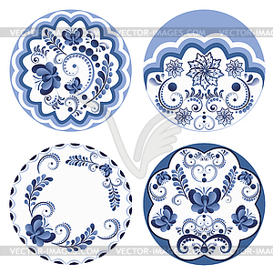 Round Blue Floral Ornaments - vector image