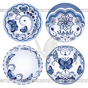 Round Blue Floral Ornaments - vector image