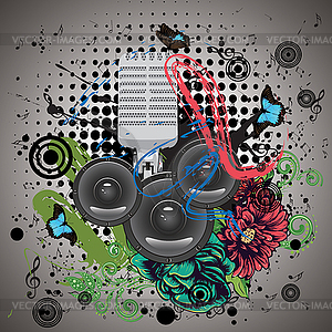 Grunge Speaker and Microphone - vector image