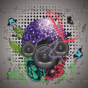 Grunge Purple Disco Ball - vector image