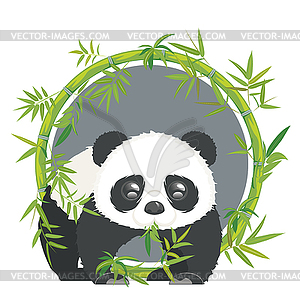 Панда с бамбуком - векторный клипарт / векторное изображение