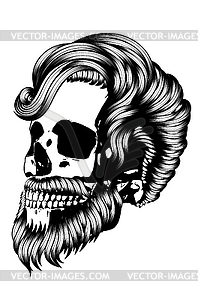 Skull with modern male hairstyle and beard - vector image