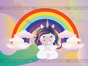 Unicorn in lotus pose - vector clip art