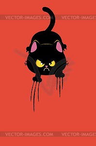 Angry black cat scratching - royalty-free vector clipart