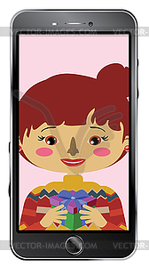 Asian girl chatting online - vector clipart