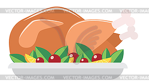 Roasted turkey on plate - vector image