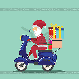 Санта на скутере - векторная иллюстрация