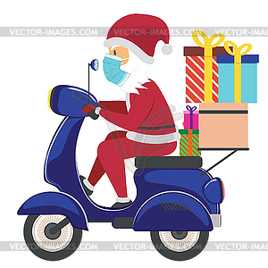 Санта в маске на скутере - клипарт в векторе / векторное изображение