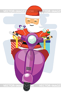 Santa on scooter - color vector clipart