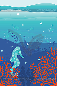 Underwater scene with seahorse - vector clip art