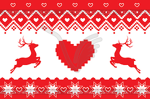 Red nordic pattern with deer - vector EPS clipart