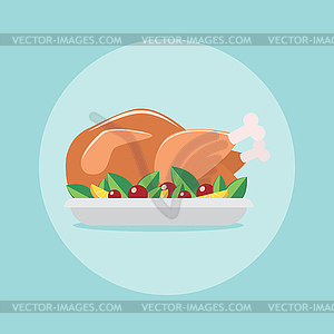 Roasted turkey on plate - vector clipart