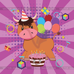 Brown bull with tasty cake - vector clipart / vector image