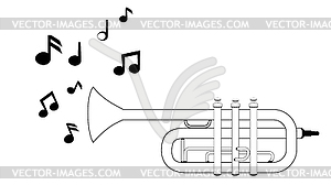 Trumpet silhouette with music notes - vector clipart