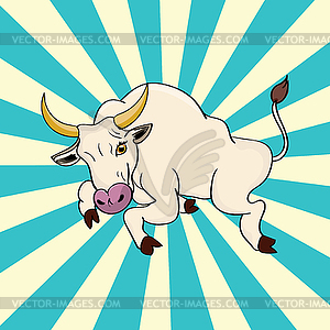 Jumping white bull - vector image