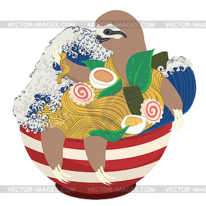 Sloth and ramen - vector clip art