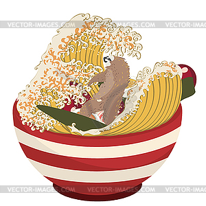 Sloth and ramen - vector clipart