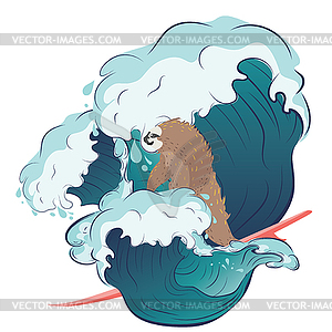 Sloth surfing waves - vector image