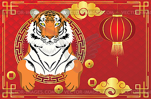 Chinese new year card with tiger - vector clip art