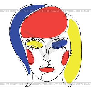 Lineart woman face with colorful shapes - vector image