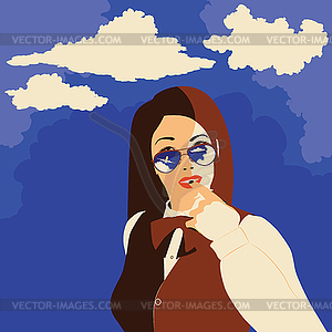 Retro travel woman in sunglasses - vector clip art