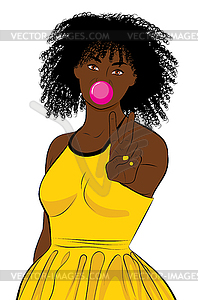 Afro girl with victory hand sign pop art - vector clipart