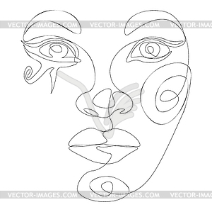 Современное штриховое лицо с египетским макияжем - векторный клипарт Royalty-Free
